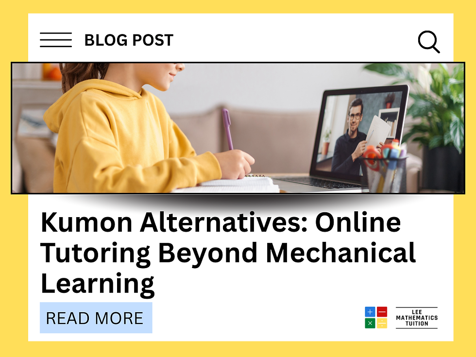 Student in a yellow hoodie studies online from a laptop. Text reads "Kumon Alternatives: Online Tutoring Beyond Mechanical Learning."